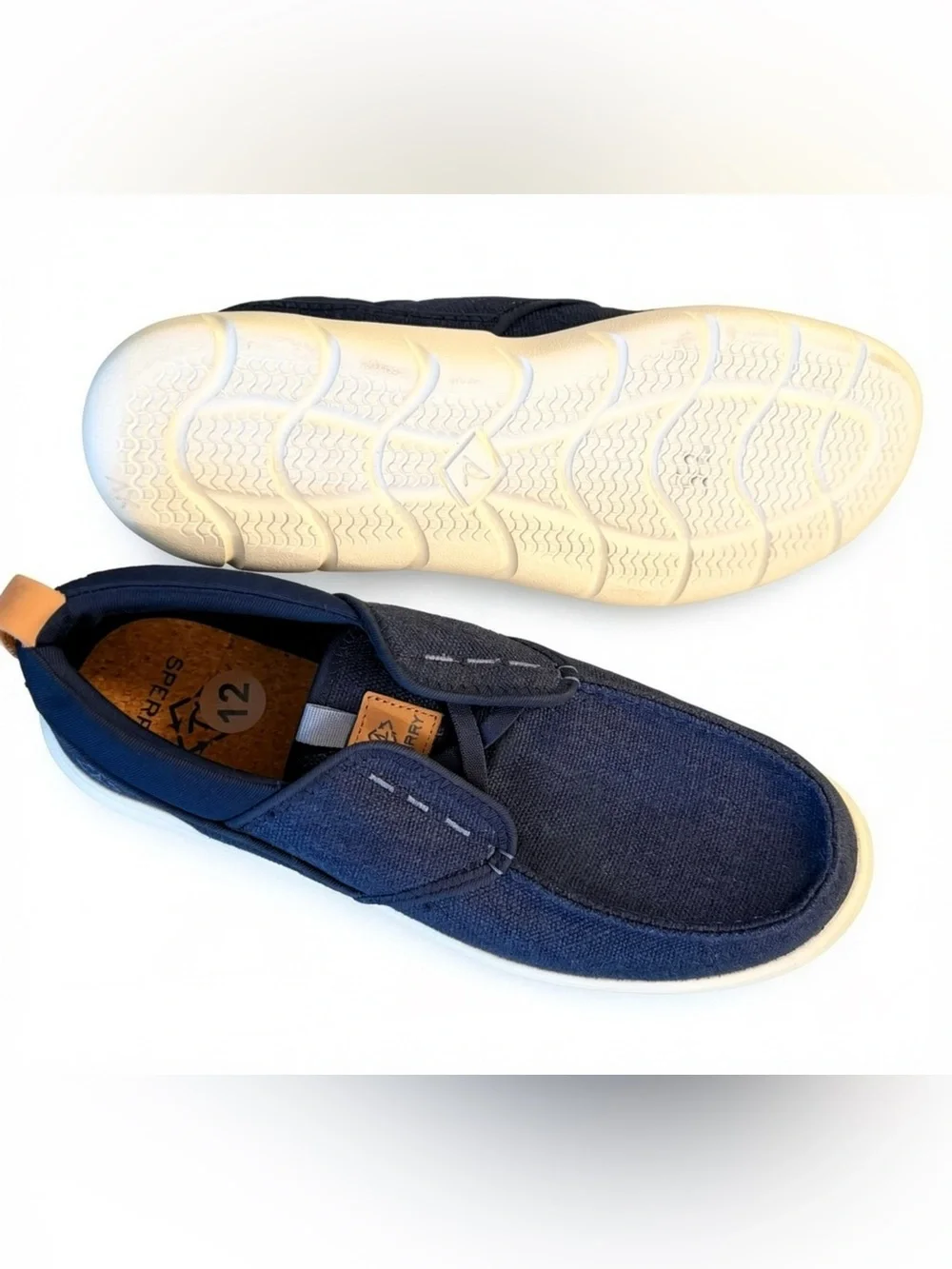 Sperry SeaCycled Captain's Moc Baja Navy Canvas Slip On Shoes Men's Size 12